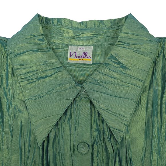 Noelle Crinkle Pleat Tunic Top Jacket Iridescent Green Size 16/18 Button Front - Picture 13 of 13